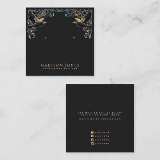 Ravens Witchy Stud Earring Display Quadratische Visitenkarte (Vorne/Hinten)