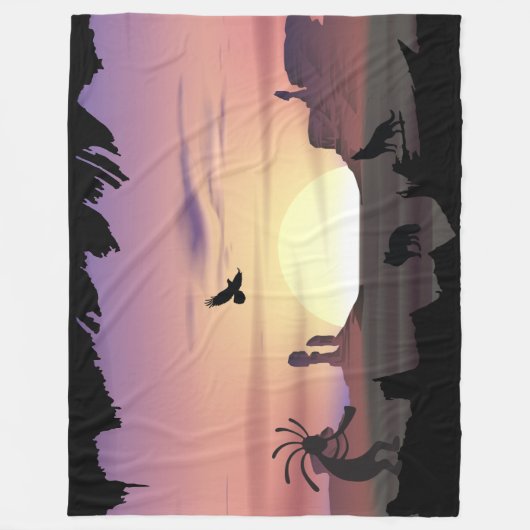 Ravens Wolves Animals Kokopelli Südwest Fleecedecke (Vorderseite)