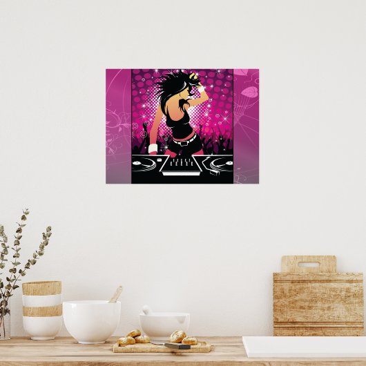Raver Girl Dancing DJ Poster (Küche)