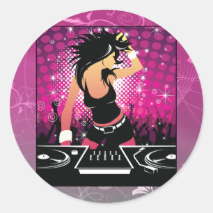 Raver Girl Dancing DJ Runder Aufkleber