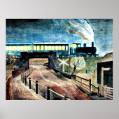 Ravilious Art, Zug über Brücke bei Nacht Poster (Vorne)