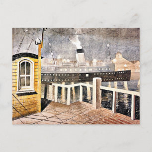 Ravilious - Kanaldampfer verlässt den Hafen Postkarte