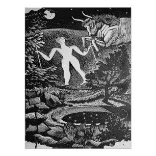 Ravilious - May, Woodcut of Long Man Wilmington, Poster