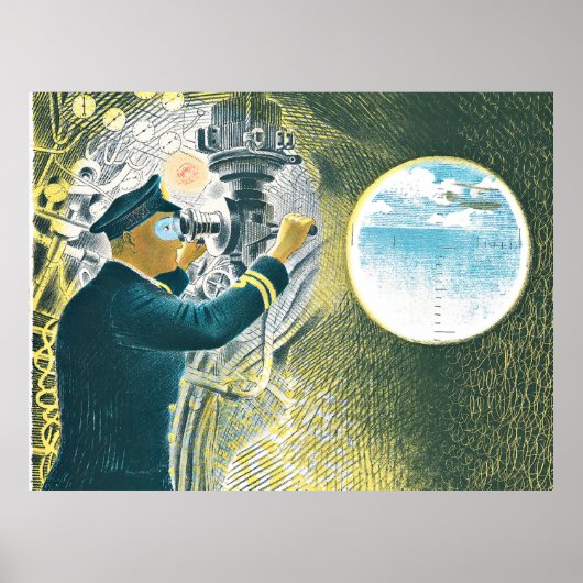 Ravilious - Offizier durch ein Periskop schauen Poster (Vorne)