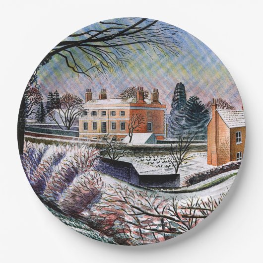 Ravilious - Pfarrhaus im Winter,  Pappteller (Vorderseite)