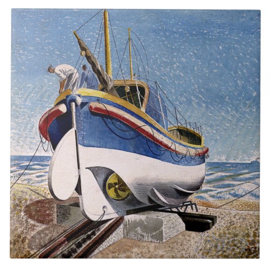 Ravilious - Rettungsboot in Adelburgh, schöne Kuns Fliese (Vorderseite)