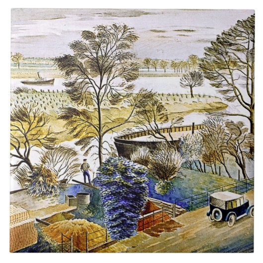 Ravilious - Themse bei Hemmersmith Fliese (Vorderseite)