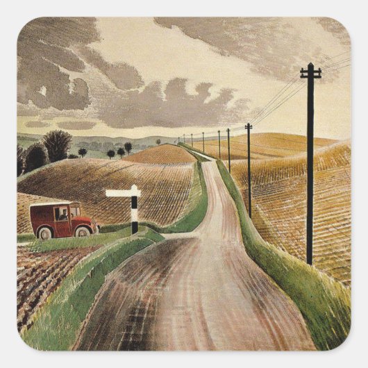Ravilious-Wiltshire-Landschaft, Quadratischer Aufkleber (Vorderseite)