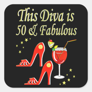 RAVISING RED MARTINI UND HEELS 50. GEBURTSTAG QUADRATISCHER AUFKLEBER