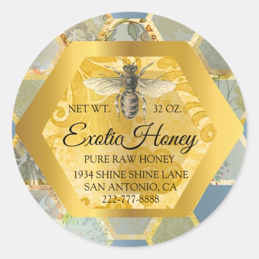 Raw Honey Jar Honeybee Honeycomb Bee Apiary Aquama Runder Aufkleber (Vorderseite)