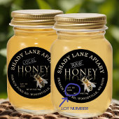 RAW Honey Label mit Lot No und Bee Gold Black Runder Aufkleber
