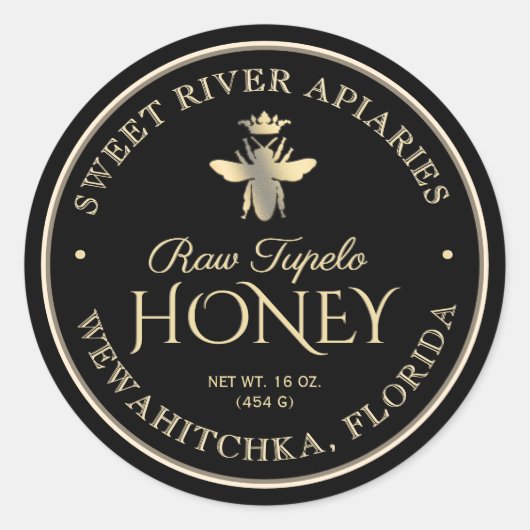 Raw Tupelo Honey Black Gold Queen Bee Runder Aufkleber (Vorderseite)