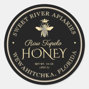 Raw Tupelo Honey Black Gold Queen Bee Runder Aufkleber