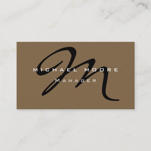 Raw Umber Brown Monogram Manager Business Card Visitenkarte (Vorderseite)