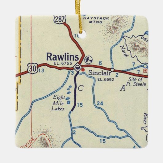 Rawlins WY Vintag Map Keramikornament (Vorderseite)