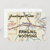 Rawlins WY Vintag Map Postkarte (Vorne/Hinten)