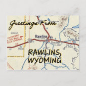 Rawlins WY Vintag Map Postkarte (Vorderseite)