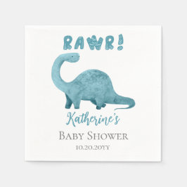 Rawr Aquamarin Blue Dinosaur Boy Baby Shower Napki Serviette