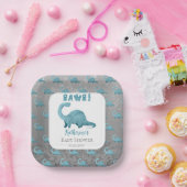 Rawr Aquamarin Blue Dinosaur Boy Baby Shower Pappteller (Party)