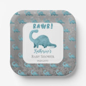 Rawr Aquamarin Blue Dinosaur Boy Baby Shower Pappteller (Vorderseite)