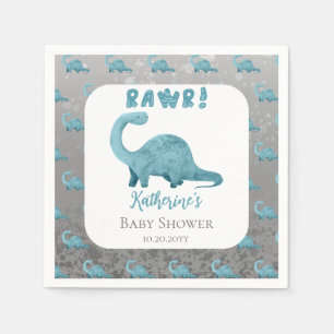 Rawr Aquamarin Blue Dinosaur Boy Baby Shower Serviette