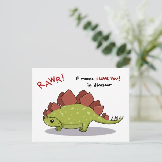 Rawr bedeutet, dass ich Sie in Dinosaurier Stegosa Postkarte (Stehend Vorderseite)