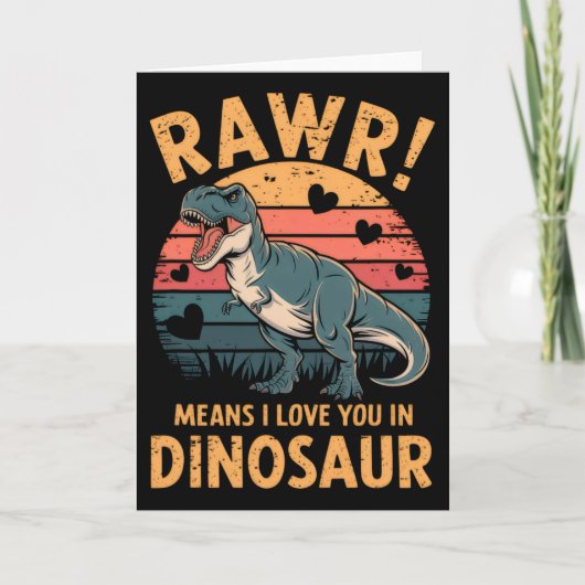 Rawr bedeutet ich liebe dich in Dinosaurier Vintag Karte (Vorderseite)