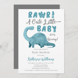 Rawr Blue Dinosaur QR Code Kinderdusche Einladung