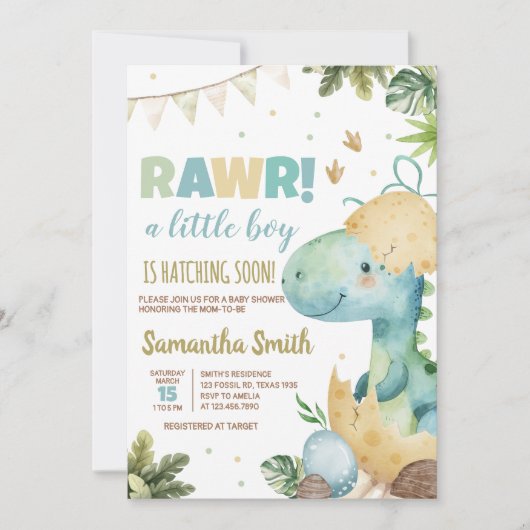 Rawr Dino Baby Shower Einladung (Vorderseite)