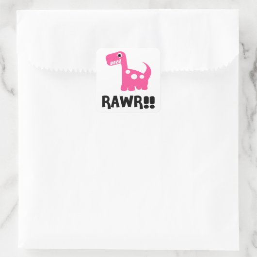 Rawr Dino Pink Quadratischer Aufkleber (Tasche)