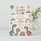 Rawr Dinosaur 1. Geburtstagsfeier Junge Einladung (Stehend Vorderseite)