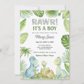 Rawr Dinosaur Baby Shower Einladung (Vorderseite)