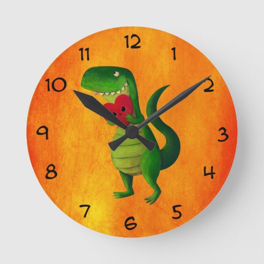 RAWR Dinosaur Love Runde Wanduhr (Vorderseite)