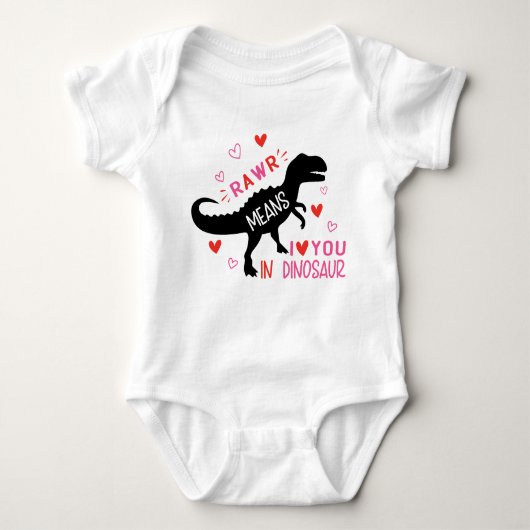 Rawr Dinosaur Valentinstag Baby Strampler (Vorderseite)