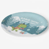 RAWR-Einige Dinosaurier Winter zum Geburtstag Pappteller (Schrägansicht)