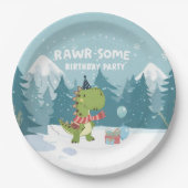 RAWR-Einige Dinosaurier Winter zum Geburtstag Pappteller (Vorderseite)
