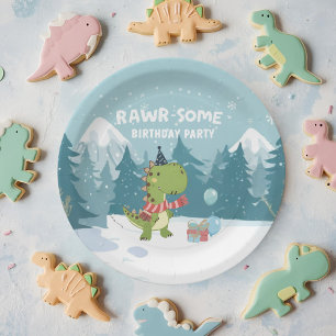 RAWR-Einige Dinosaurier Winter zum Geburtstag Pappteller