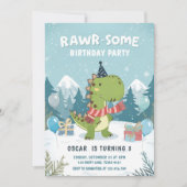 RAWR-Einige Winter Dinosaur T-Rex-Schneewitz-Party Einladung (Vorderseite)