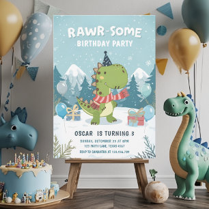 RAWR-Einige Winter-Dinosaurier T-Rex Schnee-Party Einladung