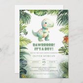 Rawr Es ist ein Junge Dinosaurier Grünpflanzen Bab Einladung (Vorne/Hinten)