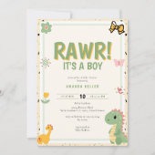 RAWR! Es ist ein Junge - Niedliche Dinosaurier Bab Einladung (Vorderseite)