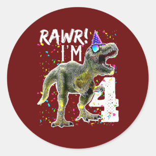 Rawr I m 4 4. Geburtstag T Rex Dinosaur Party Runder Aufkleber