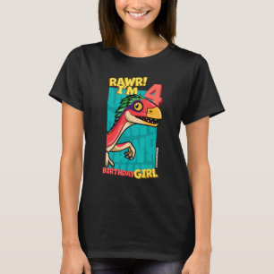 Rawr I m 4 Birthday Girls 4th Birthday Dino Deino T-Shirt