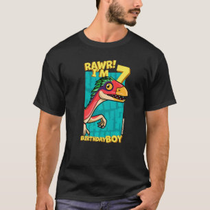 Rawr I m 7 Birthday Boys 7th Birthday Dino Deinony T-Shirt