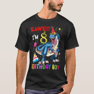 Rawr Ich bin 8 Jahre alt Geburtstag Boy Gamer Dino T-Shirt