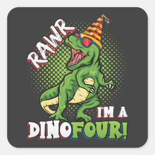 Rawr Ich bin Dinofour am 4. Geburtstag Dinosaurier Quadratischer Aufkleber