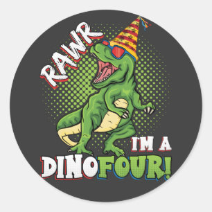 Rawr Ich bin Dinofour am 4. Geburtstag Dinosaurier Runder Aufkleber