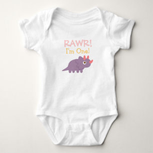 Rawr, ich bin Eins, süßer lila Triceratops-Dinosau Baby Strampler