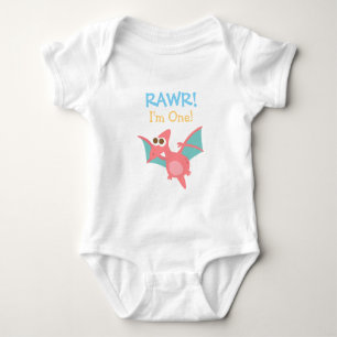 Rawr, ich bin Eins, süßer rosa Dinosaurier für Bab Baby Strampler