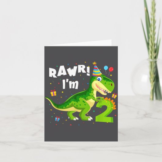 Rawr I'm 2 2nd Birthday T Rex Dinosaur Funny Party Karte (Vorderseite)